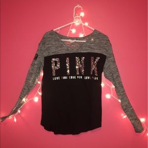 VS Pink Sparkly Shirt with Sleeve Detail